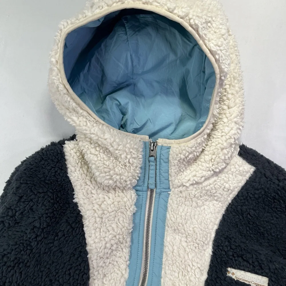 Columbia Backbowl Black and Cream Sherpa Jacket Coat Full Zip Light Blue - XXL
